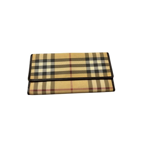 Burberry Canvas Leather Nova Check Bifold Continental Long Wallet Luxury Lux - Picture 1 of 7